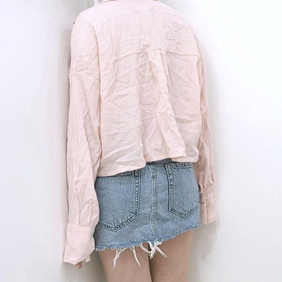 Autumn Striped Pink Cropped Shirt - light weight and soft - Picture 3 of 4